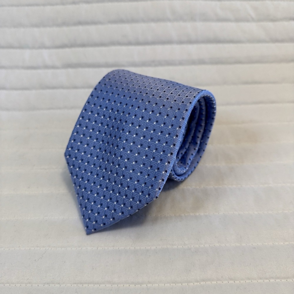 Joseph Abboud Mens Blue Geometric Square 100% Silk Necktie Formal Business Tie